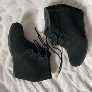 Tom’s Black Suede Wedge Ankle Boots